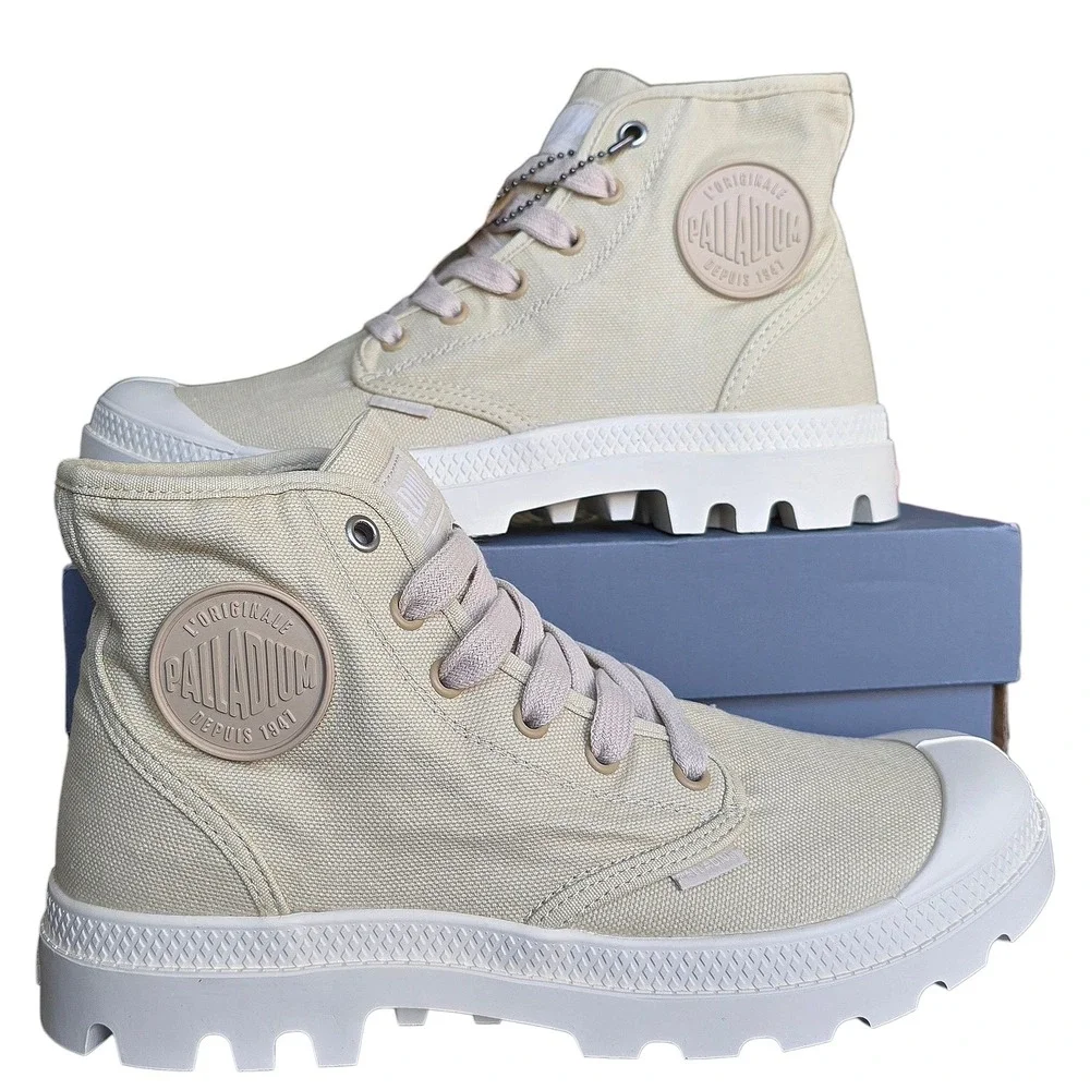 Palladium Pampa Hi‎ Varsity Canvas Boots Sahara Size 7 Lace Up Men